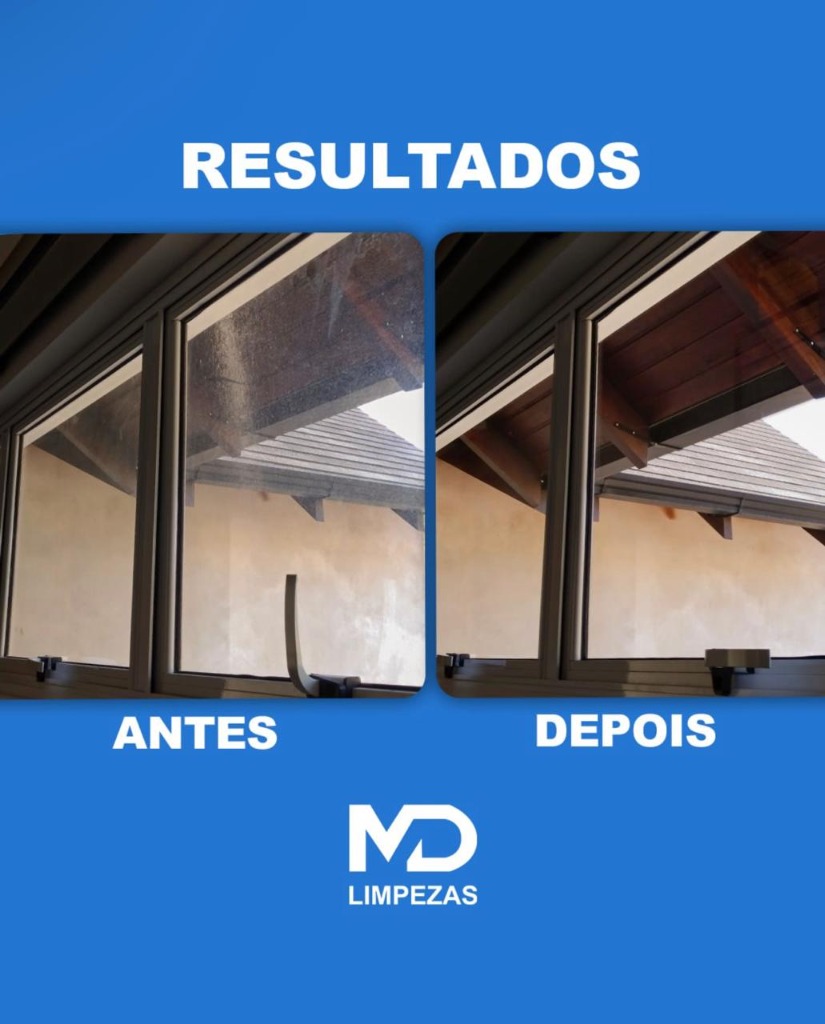 Limpeza de vidros antes e depois